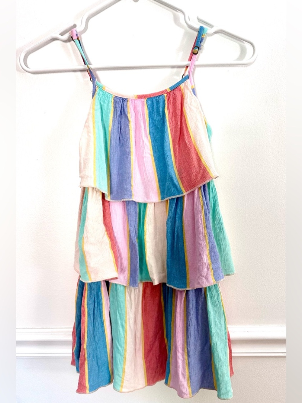 O'Neill Girls Striped Tiered Boho Sundress Size S (7/8) Pastel Rainbow
